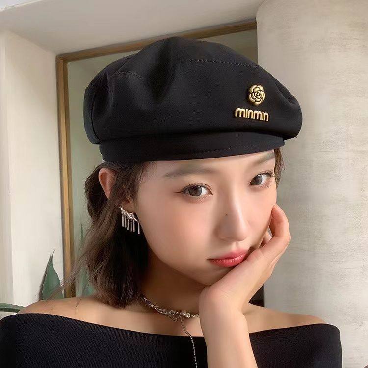 网红蓓蕾帽子女春秋季百搭复古休闲画家帽韩版ins立体花朵贝雷帽