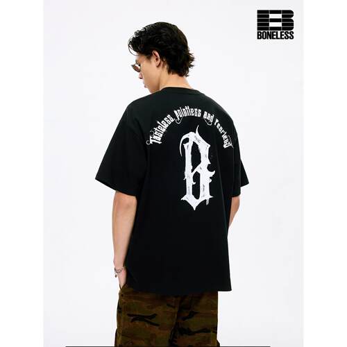 BONELESS水墨哥特B印花T恤中性
