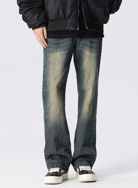 新因素美式高街复古水洗深蓝牛仔裤男款直筒宽松修身休闲vibe裤子