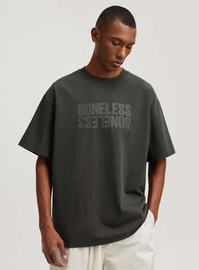 BONELESS基础正反logo厚板印花短袖T恤美式高街男女纯棉夏季tee