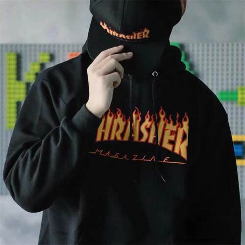 美版正品火焰卫衣宽松情侣帽衫