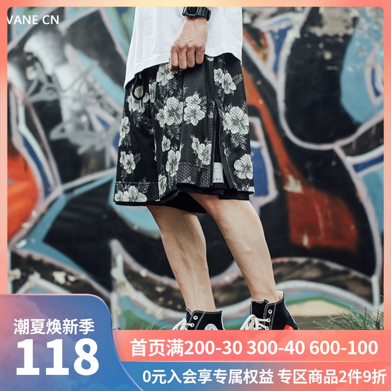 3MWTD国潮原创透气速干双面穿花卉迷彩网眼短裤运动五分裤情侣