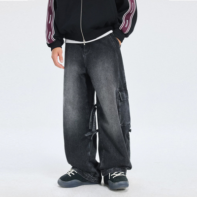 蔡徐坤同款可调节工装直筒牛仔裤
