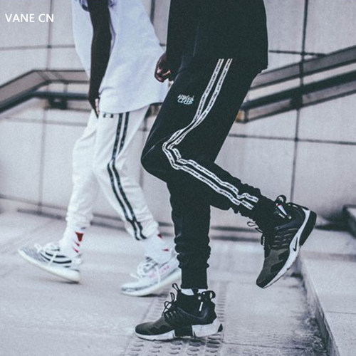 复古条纹串标运动小脚慢跑束脚裤