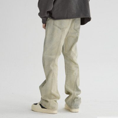 新因素黄泥染微喇牛仔裤男阔腿宽松直筒复古水洗美式高街vibe裤子