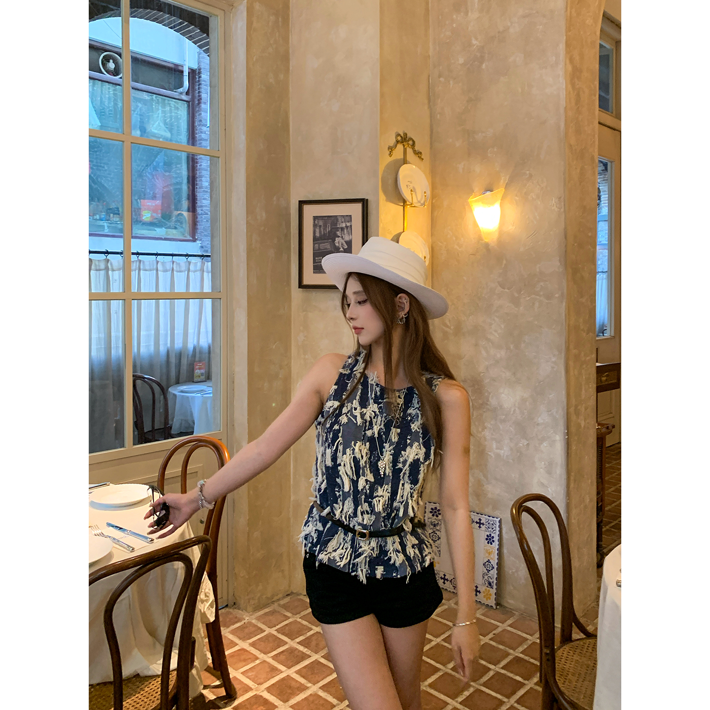 CAFE ROSE 法式复古正反两穿无袖马甲女夏季新款修身显瘦短款背心