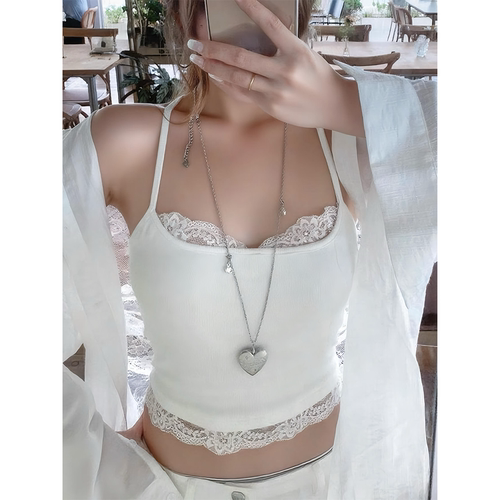CAFE ROSE 蕾丝拼接胸垫工字背心女春夏新款修身显瘦内搭吊带上衣