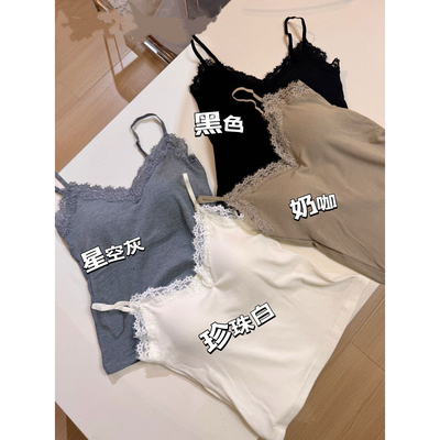 仓美美女装-设计款拼接蕾丝杯垫一体吊带文胸美背