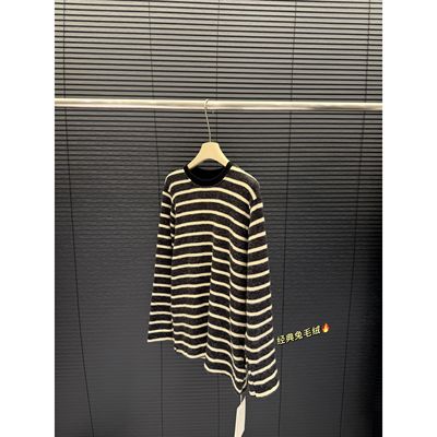 仓美美女装-条纹兔毛绒长袖打底