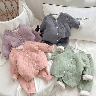 男女童蚕丝羊毛加厚棉袄保暖外套2025冬季新款三层夹棉保暖裤子潮