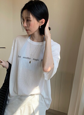 TCCW美式纯色字母印花短袖T恤女春夏新款宽松显瘦百搭白色上衣ins