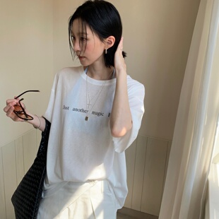 宽松显瘦百搭白色上衣ins T恤女春夏新款 TCCW美式 纯色字母印花短袖