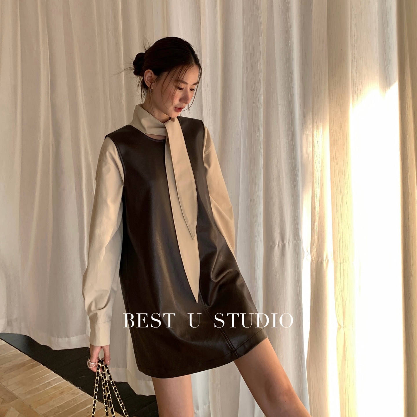 BestU设计感前后两穿背心连衣裙