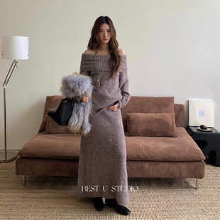 TCCW纯色休闲针织半身裙女Best U 2025秋冬新款垂感长裙子包臀裙