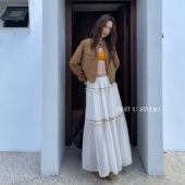 Best TCCW复古波嬉风织带拼接半身裙女秋季 新款 U百搭小众长裙裙子