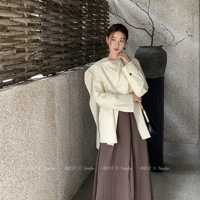 BESTU设计感不对称围巾领风衣