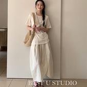 TCCW显瘦褶皱松紧腰花苞半身裙女夏季 百搭中长裙子 U时尚 新款 Best