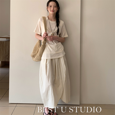 BestU宽松松紧腰花苞半身裙