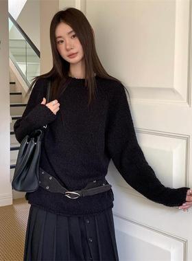 Best U韩系纯色软糯圆领毛衣女秋冬新款百搭宽松气质针织衫上衣