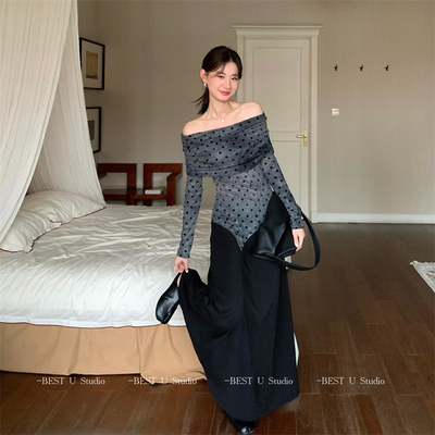 BestU波点长袖T恤修身显瘦