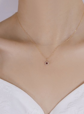 S925银镀14k金小太阳吊坠锁骨链镶嵌锆石细链女轻奢
