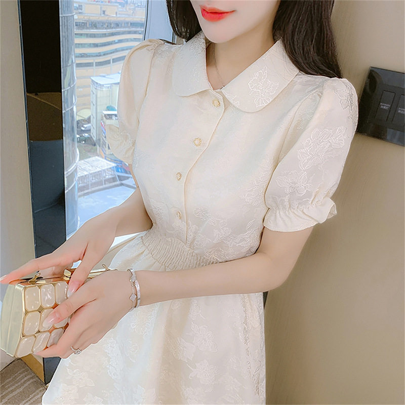 衬衫小香风连衣裙女2026新款夏季收腰气质小个子翻领白色休闲裙子