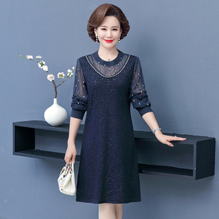 妈妈春装气质蕾丝拼接连衣裙2026年新款女士时尚洋气宽松款连衣裙
