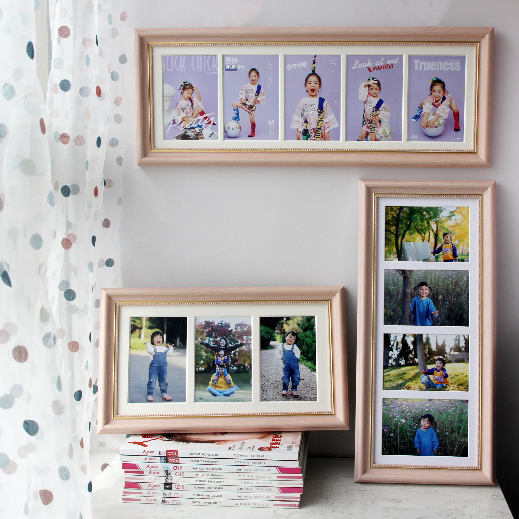 冲洗照片做成相框摆台加卡纸567寸三连四联多张儿童宝宝组合挂墙