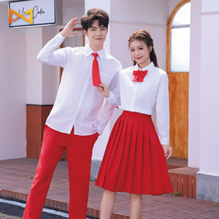 白衬衫红裙子红裤子小学生初中生红歌合唱团演出服学院风制服正装