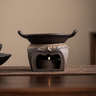 禅意家用复古手作烘烤炉陶瓷香薰植物鼠尾草雪松香薰炉茶炉扩香炉