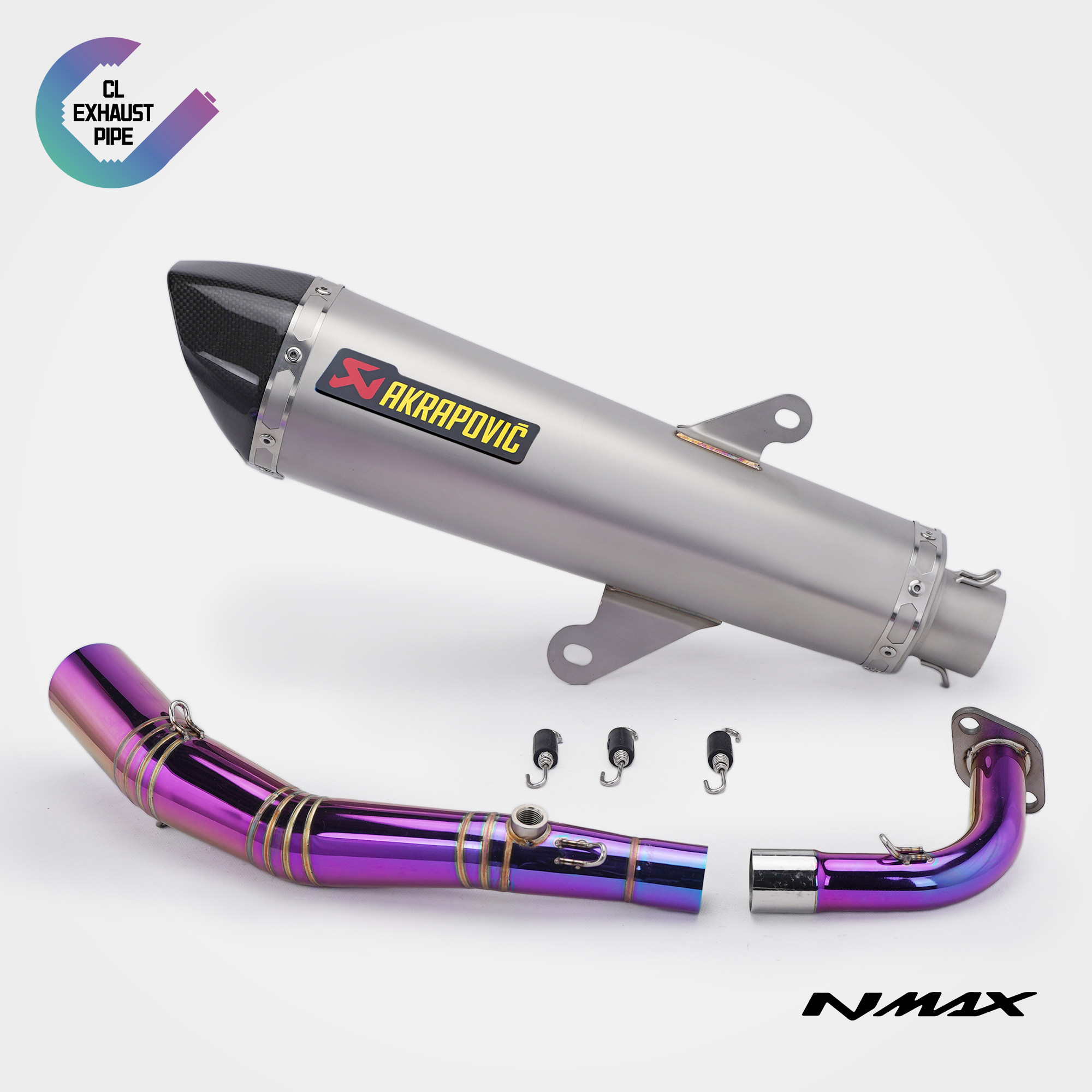 适用雅马哈NMAX155/150踏板改装不锈钢钛合金烤蓝镀紫全段排气管