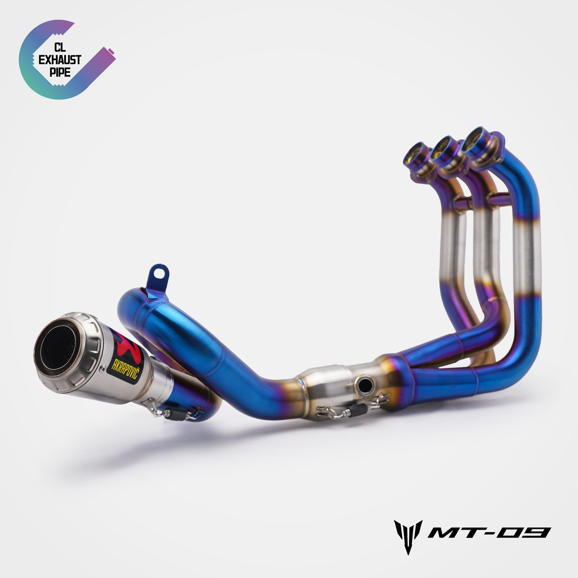 适用14-20款雅马哈mt09摩托车排气管全段回旋烤蓝不锈钢碳纤维