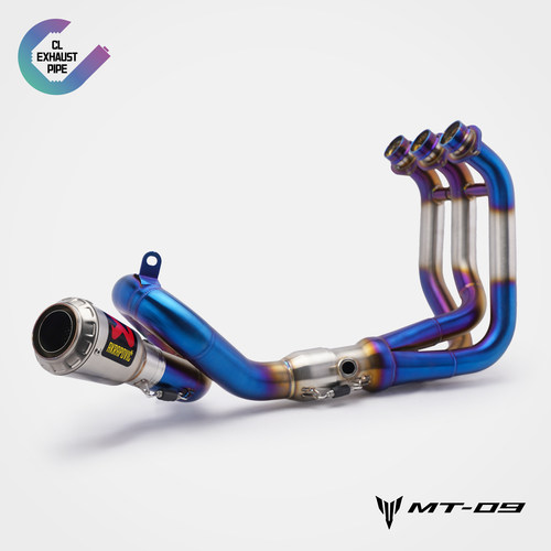 适用14-20款雅马哈mt09摩托车排气管全段回旋烤蓝不锈钢碳纤维