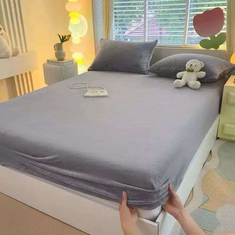 牛奶绒单件床笠冬季加绒加厚保暖床垫保护套珊瑚绒单双人防滑床罩