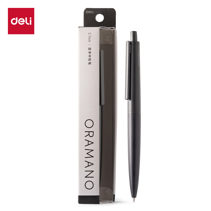 得力A9-07臻顺滑金属按动签字中性笔0.7mm(玄墨色)(1支/盒)