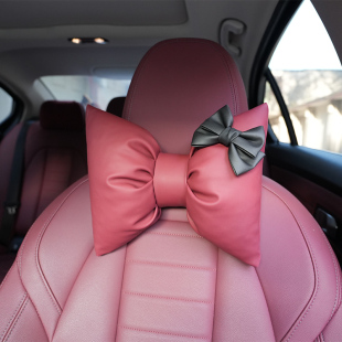 适用宝马韩系蝴蝶结波尔多酒红汽车头枕颈枕新款 火山红靠枕护颈枕