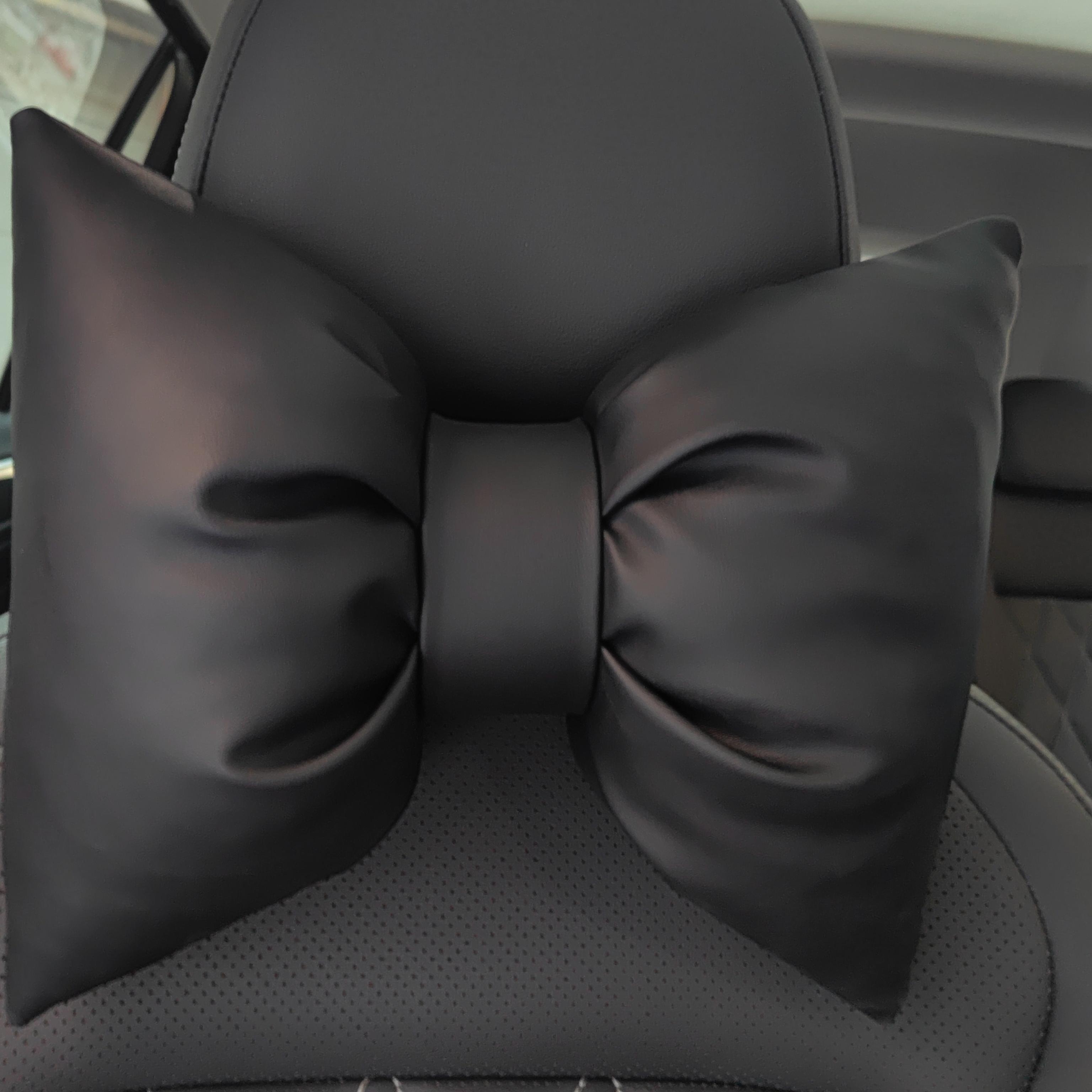 头枕四季通用真皮蝴蝶结千鸟格