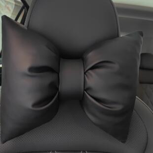 黑色汽车蝴蝶结头枕韩系波尔酒红颈枕腰靠腰托车用皮质护颈枕腰靠