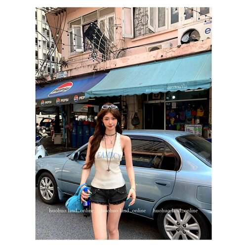 Women's Gray Letter Print Camisole for Summer