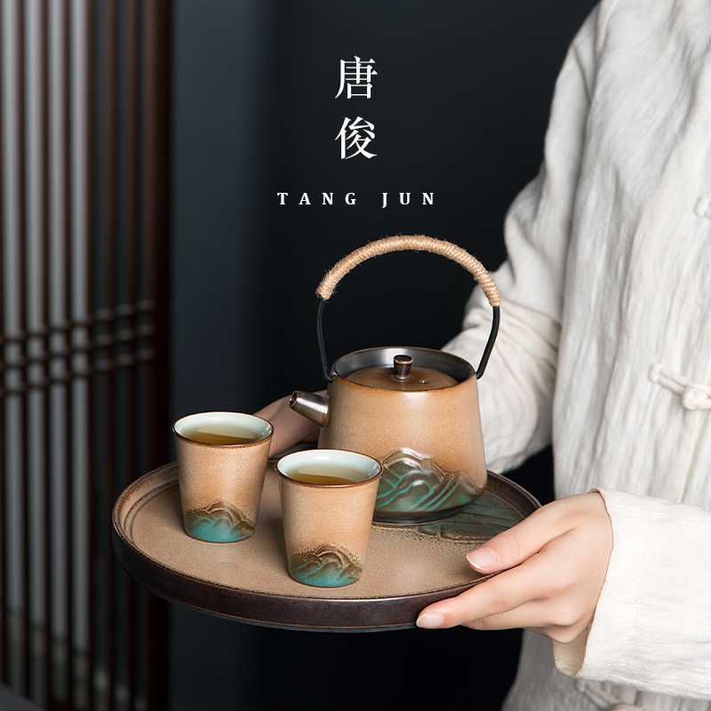 日式 一壶二杯旅行茶具套装小套茶盘轻奢提梁壶送礼礼盒装