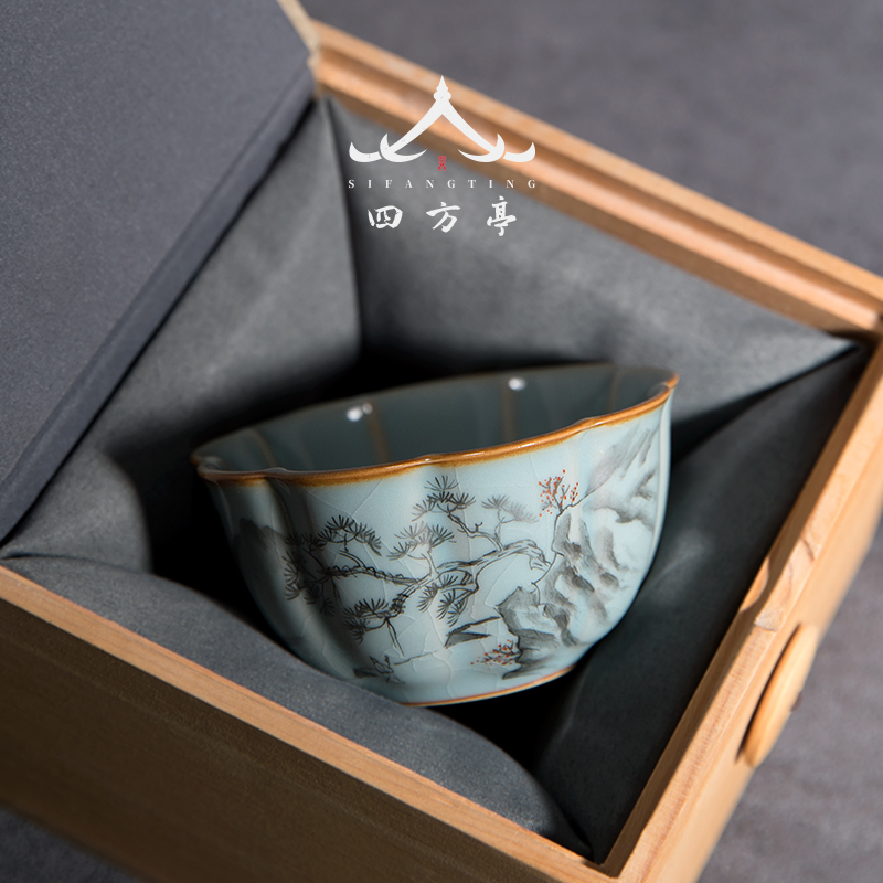 景德镇精品汝窑女士主人杯功夫茶杯品茗杯陶瓷单杯中式手绘高档