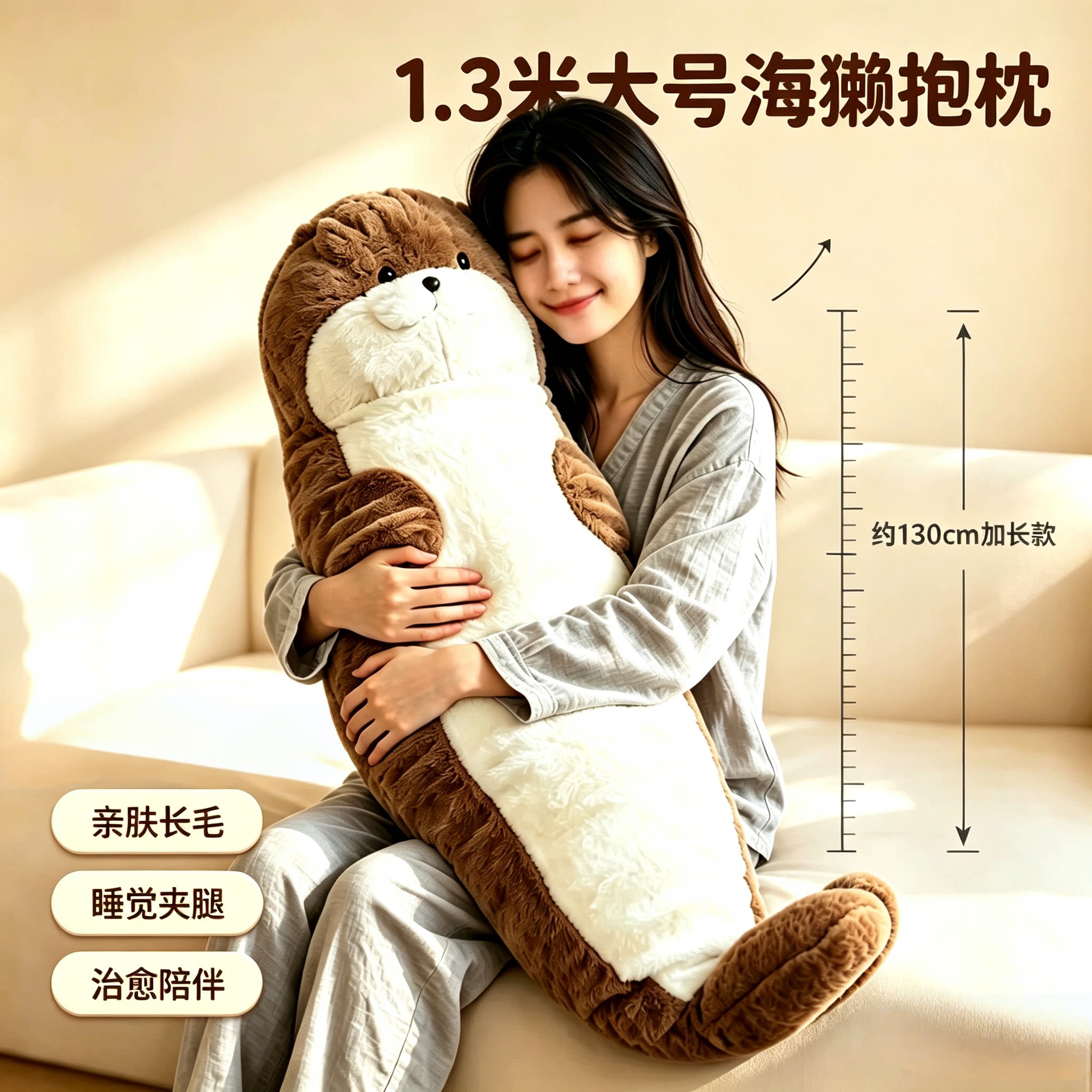 可爱海豹玩偶公仔睡觉抱枕超软海獭毛绒玩具床上抱睡送女