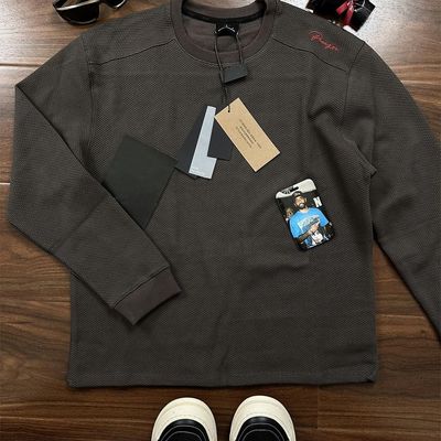 美式红标刺绣华夫格卫衣男款秋冬运动健身正肩长袖t恤内搭打底衫
