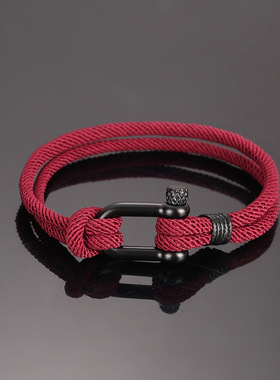 跨境新款黑色u形扣米兰线沙滩手链简约饰品红色本命年情侣手绳
