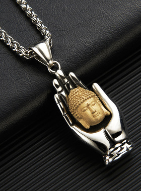 泰银复古掌心佛项链个性大日如来佛祖吊坠百搭潮男配饰国风毛衣链