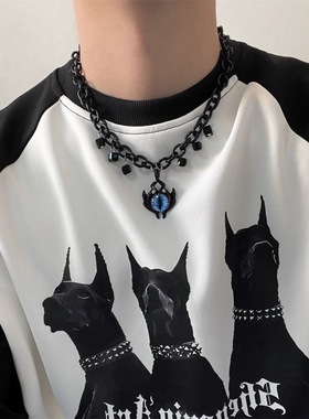 重工恶魔眼暗黑风小众拼接颈链嘻哈锁骨链男项链女设计高级感情侣