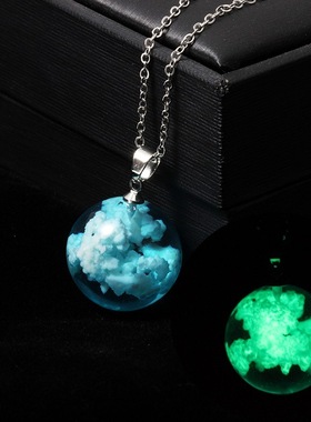欧美创意手工饰品蓝天白云森系透明球形树脂吊坠短款项链ETSY