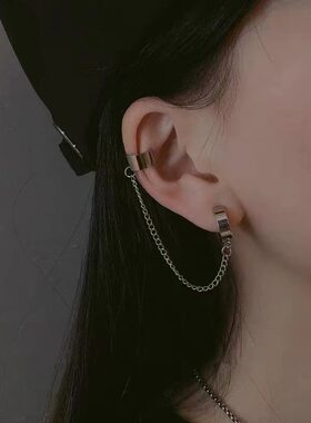 欧美女式冷淡风钛钢链条耳钉无耳