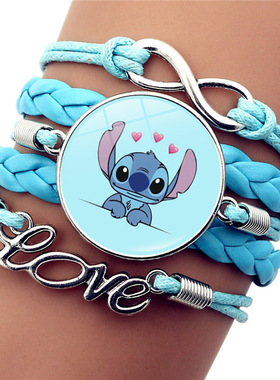 星际宝贝史迪仔蓝色多层手链Stitch卡通动漫手饰无限LOVE编织手链