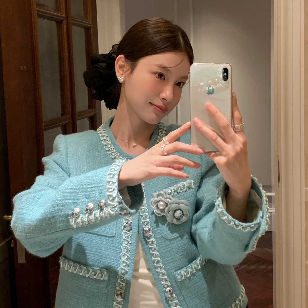 小香风千金名媛羽绒外套赫本风保暖羽绒服外套(配胸针)